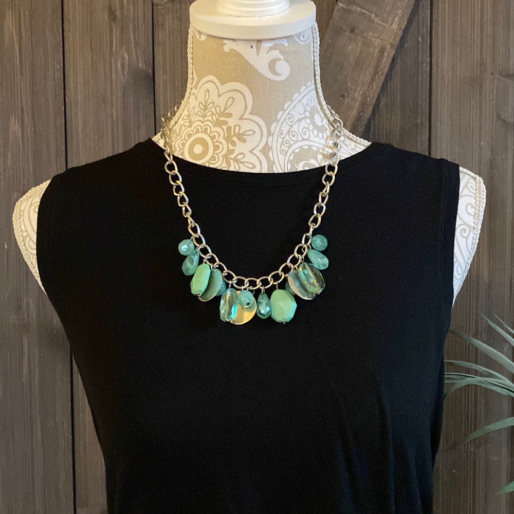 Teal and Silver Statement Necklace